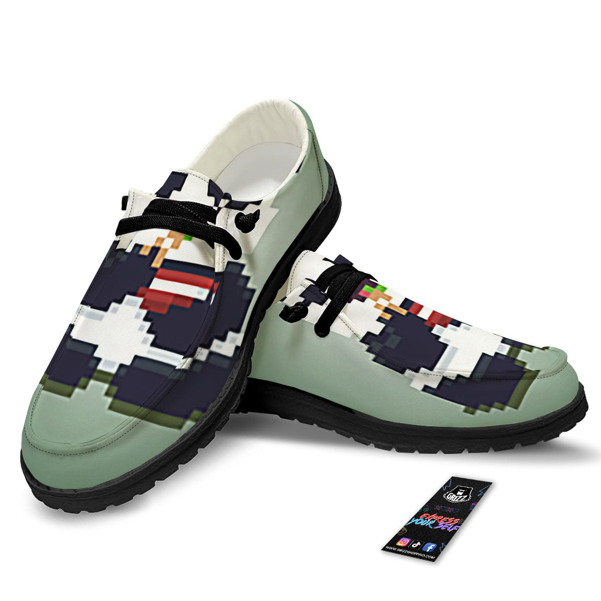 Panda 8-Bit Pixel Print Black Loafers-grizzshop