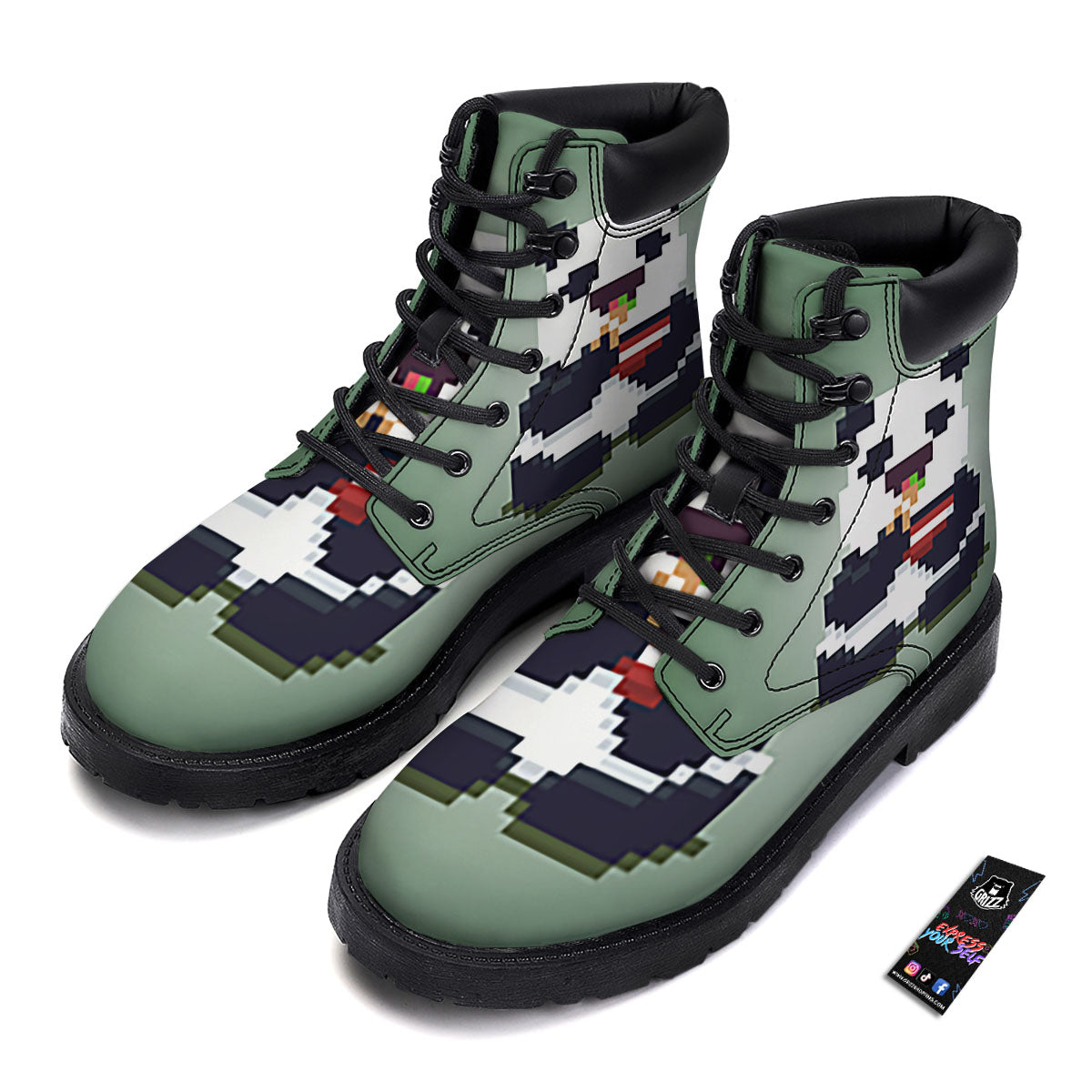 Panda 8-Bit Pixel Print Boots-grizzshop