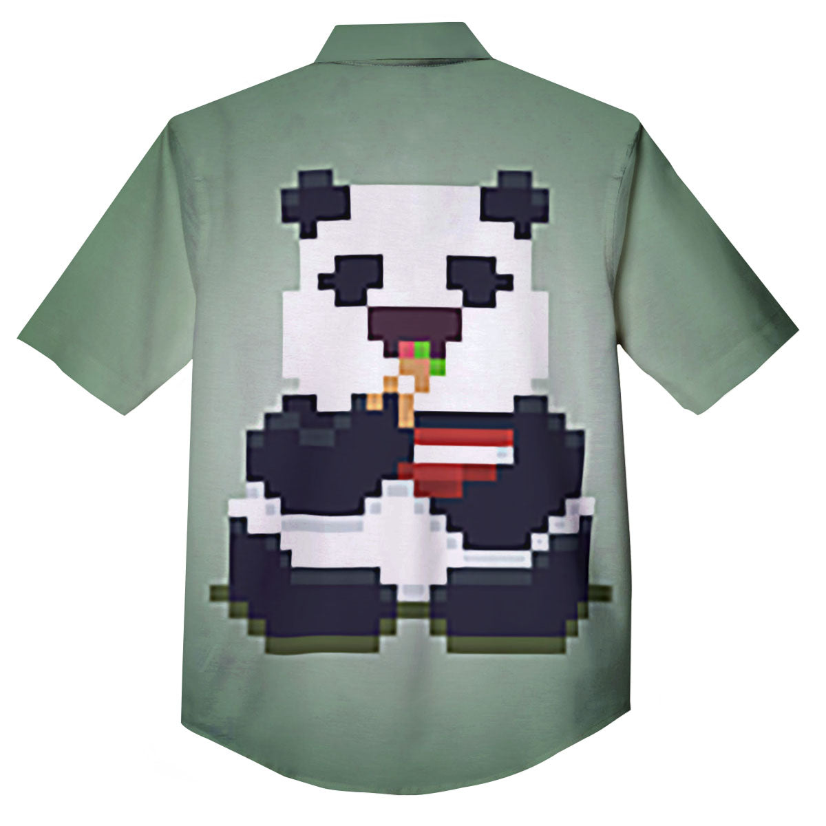 Panda 8-Bit Pixel Print Button Up Shirt-grizzshop
