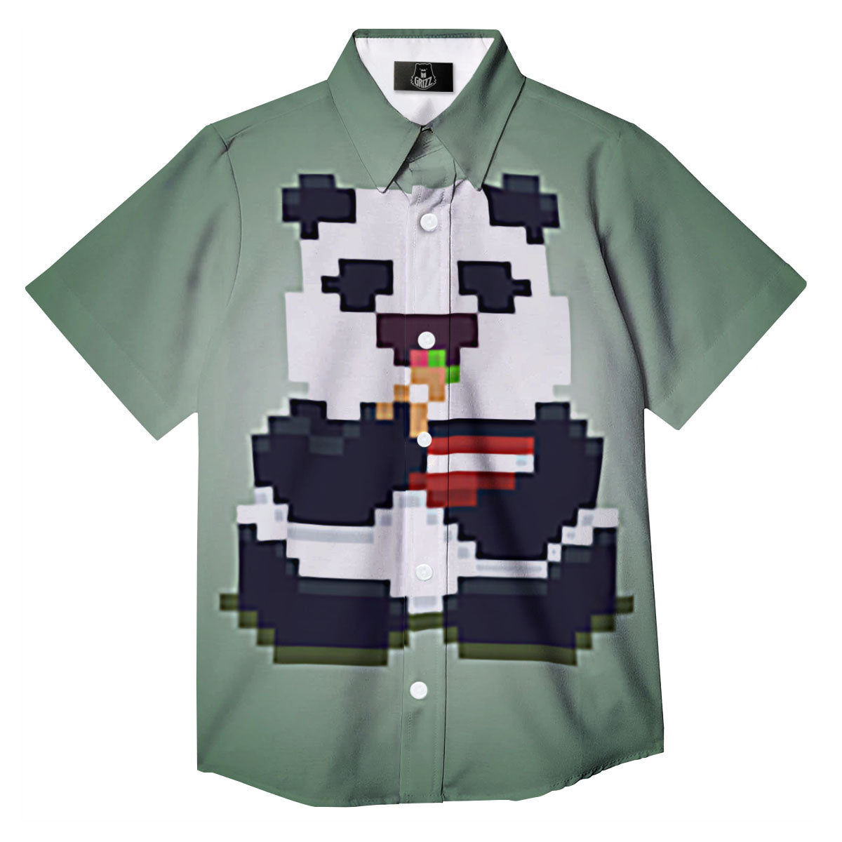 Panda 8-Bit Pixel Print Button Up Shirt-grizzshop