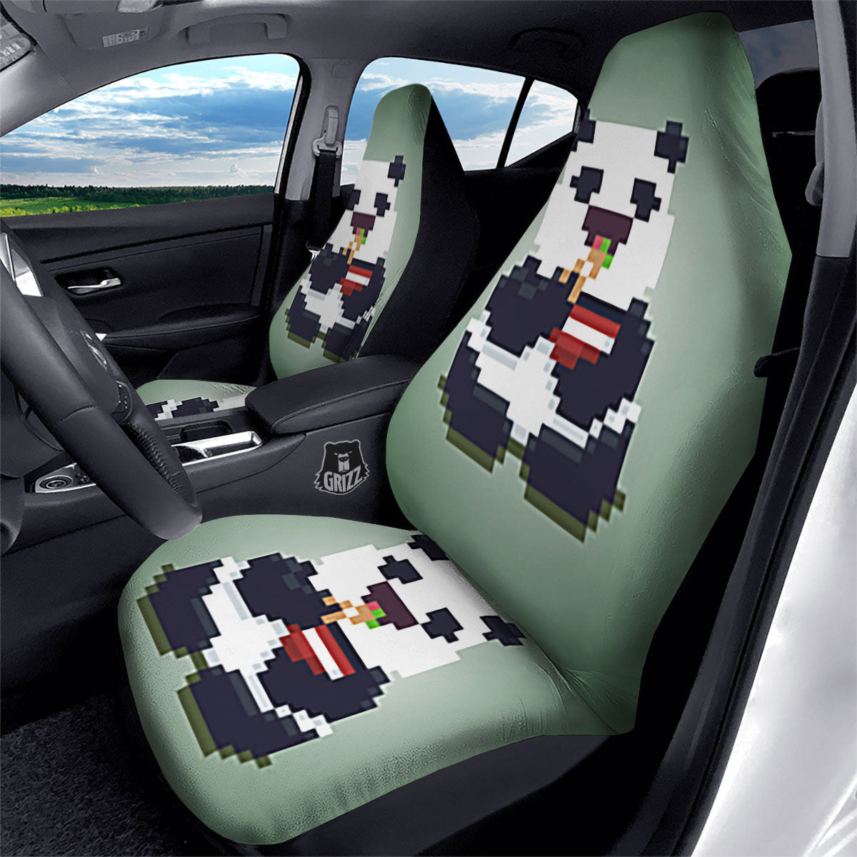 Panda 8-Bit Pixel Print Car Seat Covers-grizzshop