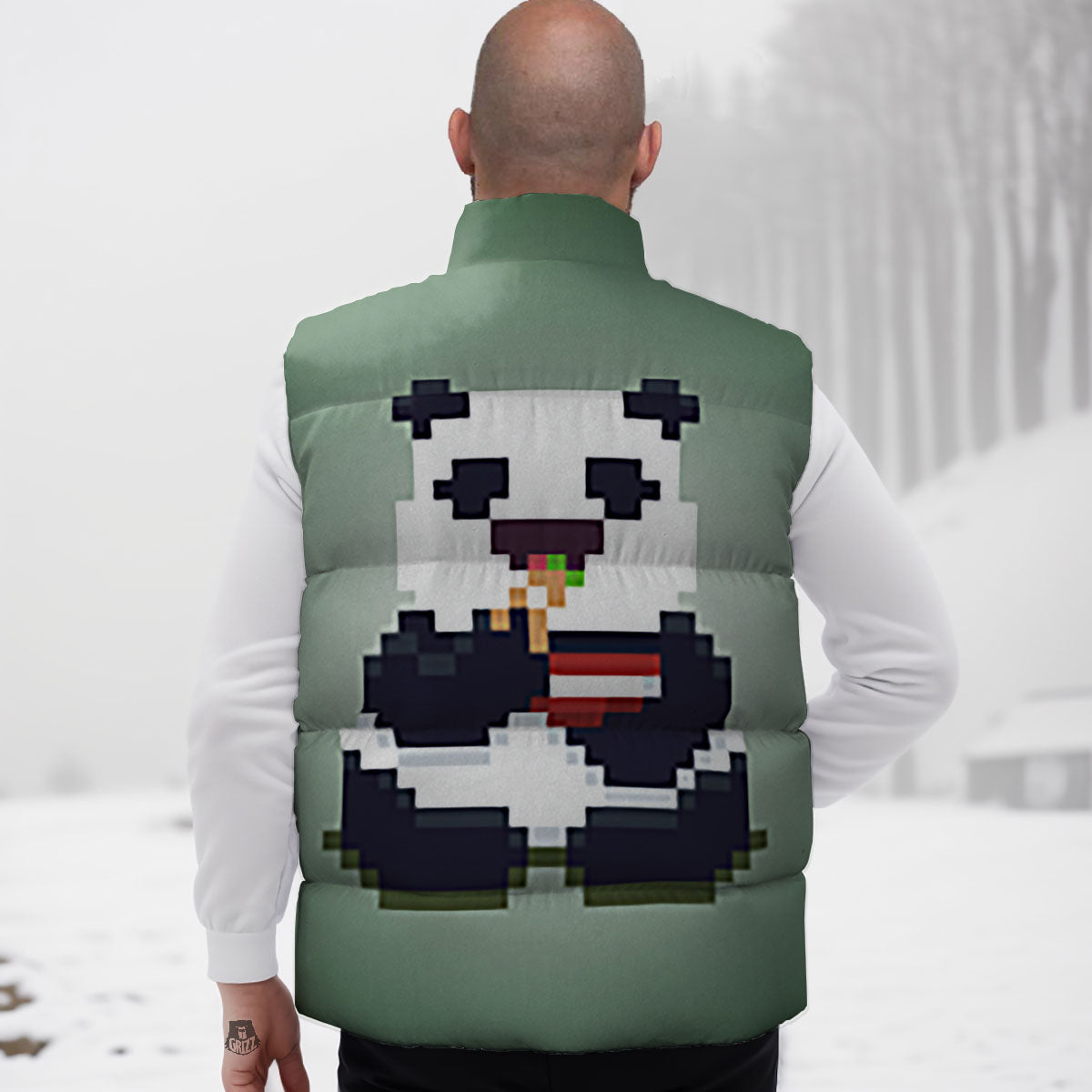 Panda 8-Bit Pixel Print Down Vest
