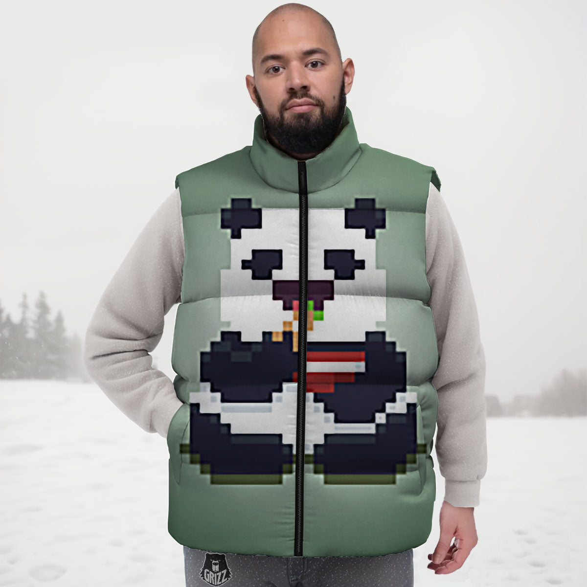 Panda 8-Bit Pixel Print Down Vest