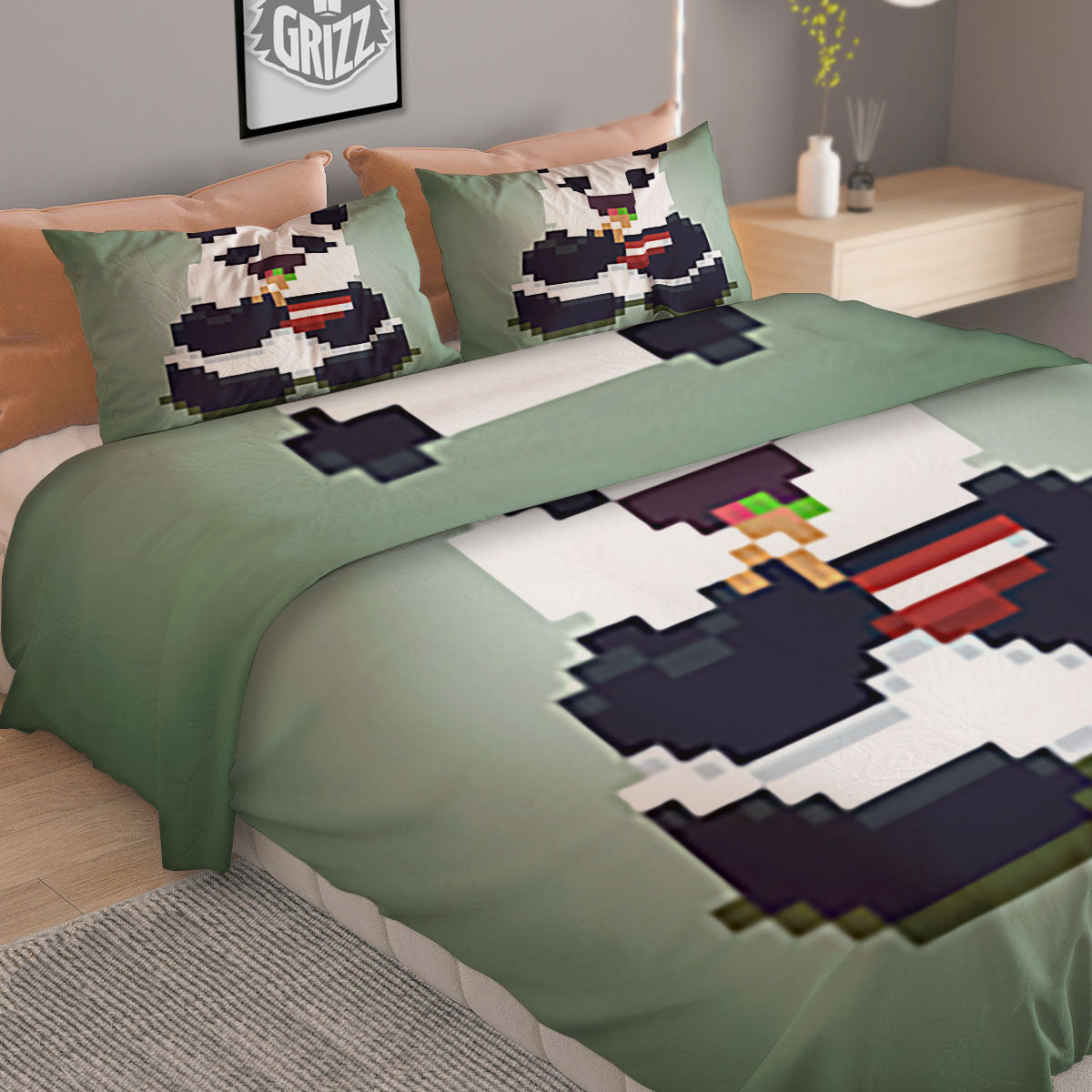 Panda 8-Bit Pixel Print Duvet Cover Bedding Set