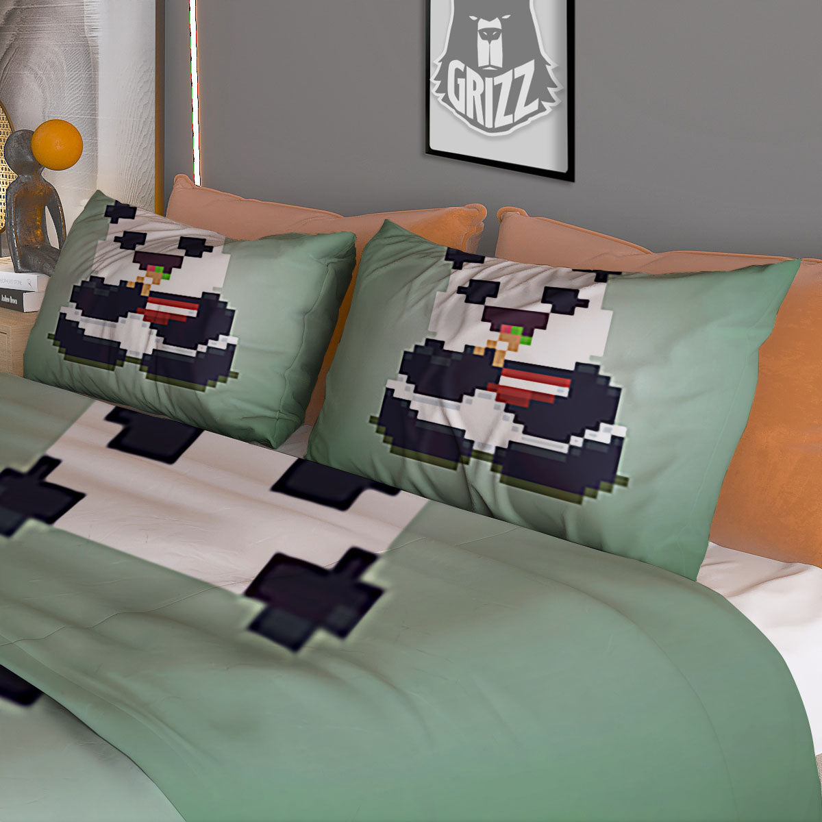 Panda 8-Bit Pixel Print Duvet Cover Bedding Set