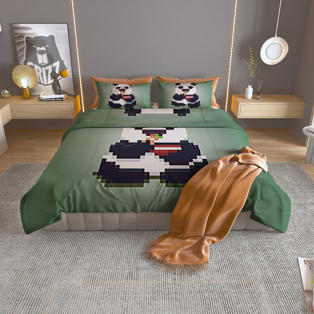 Panda 8-Bit Pixel Print Duvet Cover Bedding Set