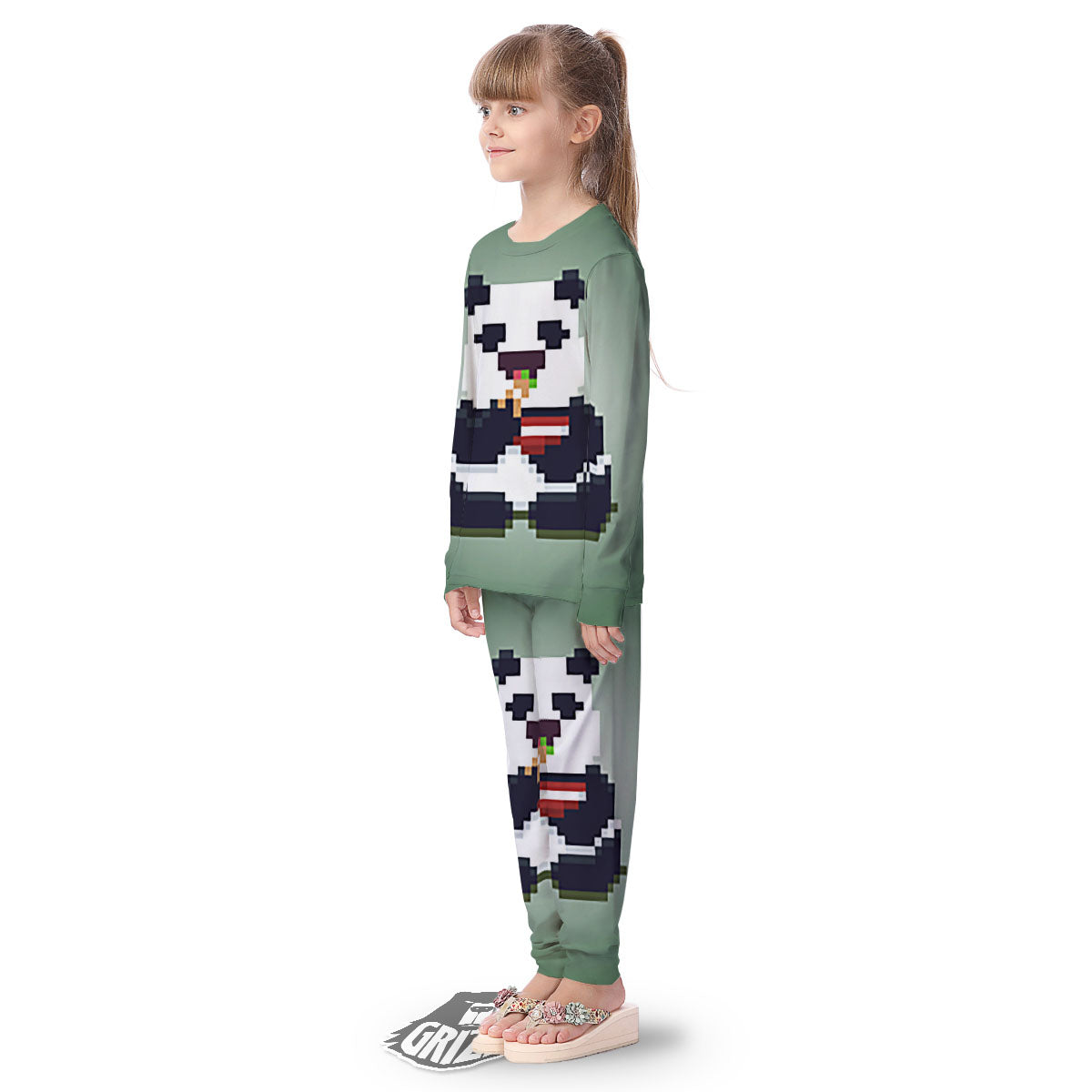 Panda 8-Bit Pixel Print Kid's Pajamas-grizzshop