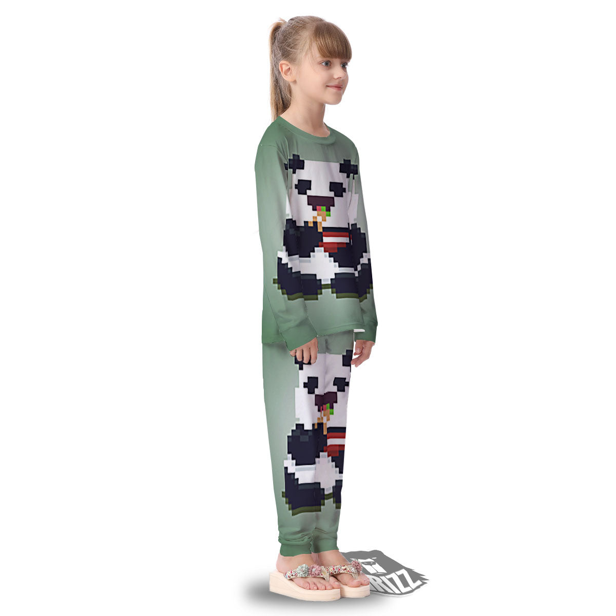 Panda 8-Bit Pixel Print Kid's Pajamas-grizzshop