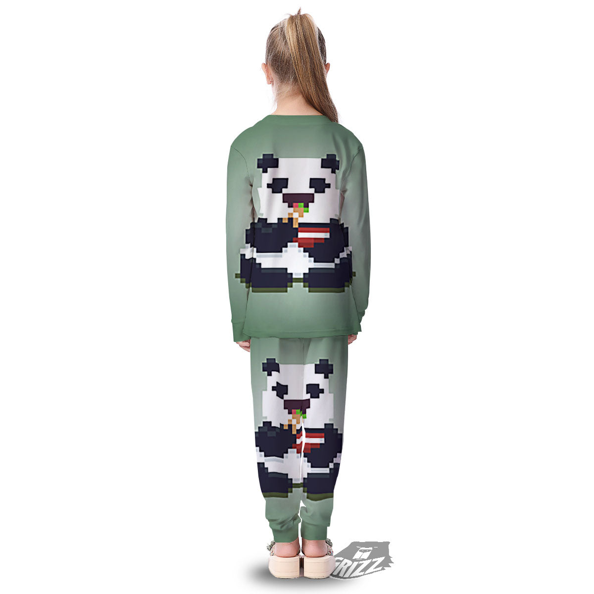Panda 8-Bit Pixel Print Kid's Pajamas-grizzshop