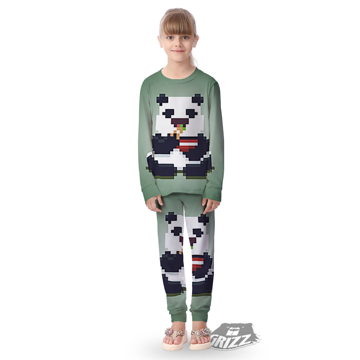 Panda 8-Bit Pixel Print Kid's Pajamas-grizzshop