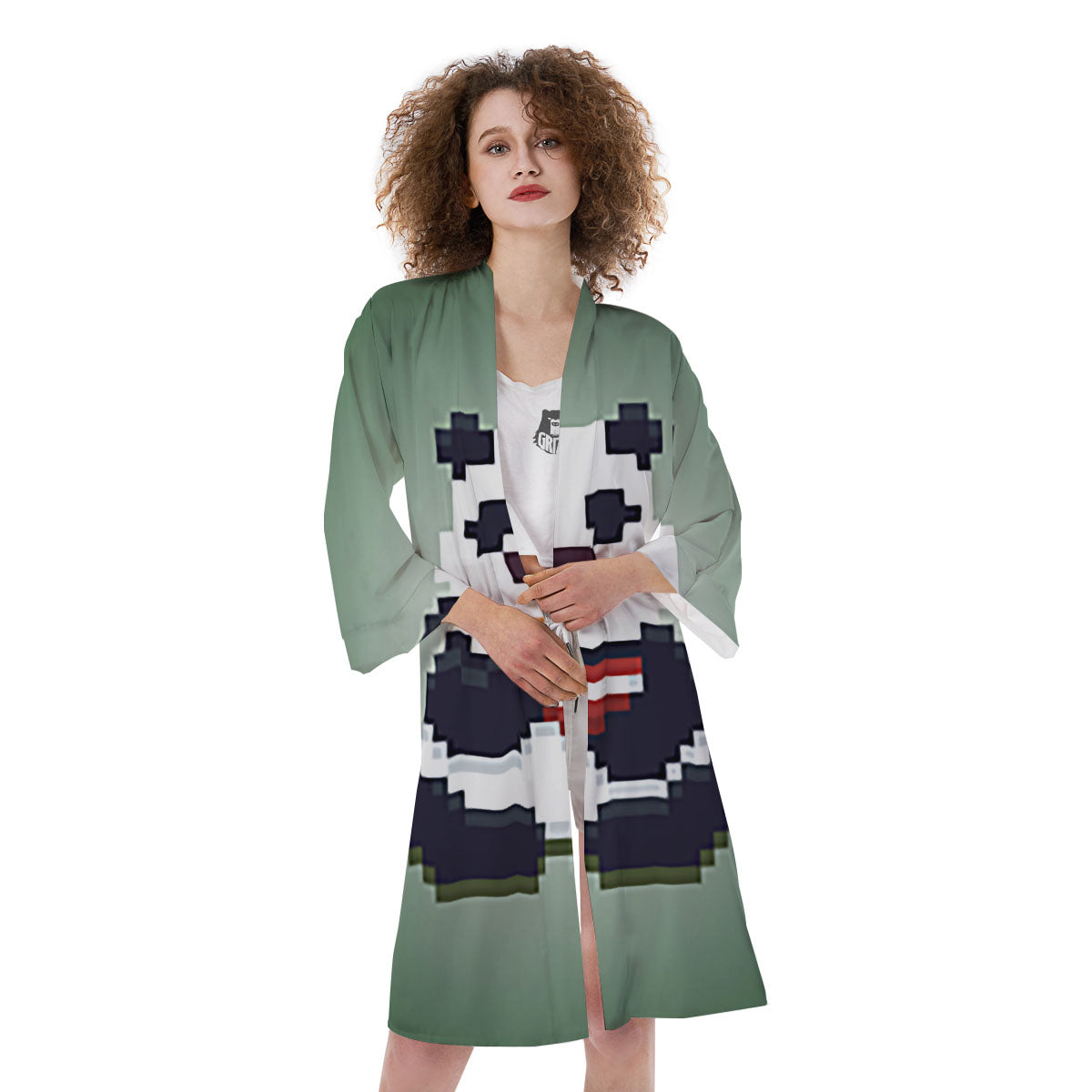 Panda 8-Bit Pixel Print Kimono-grizzshop