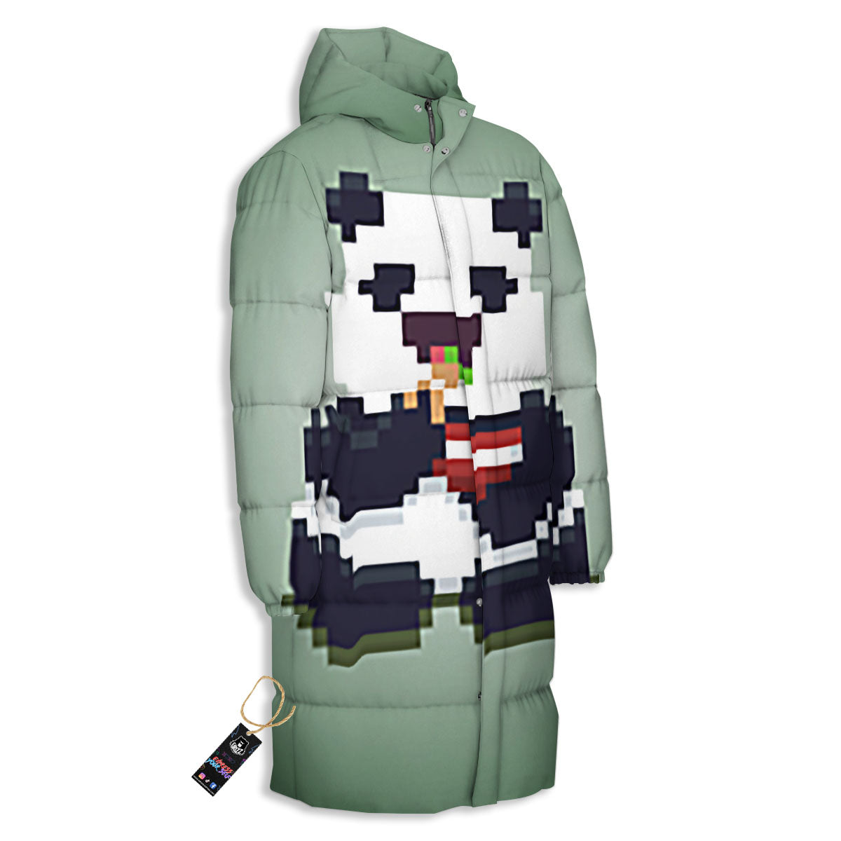 Panda 8-Bit Pixel Print Long Down Jacket-grizzshop