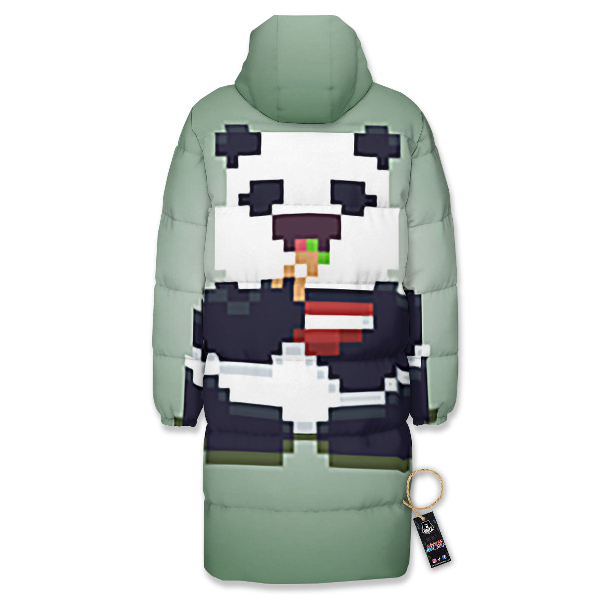 Panda 8-Bit Pixel Print Long Down Jacket-grizzshop