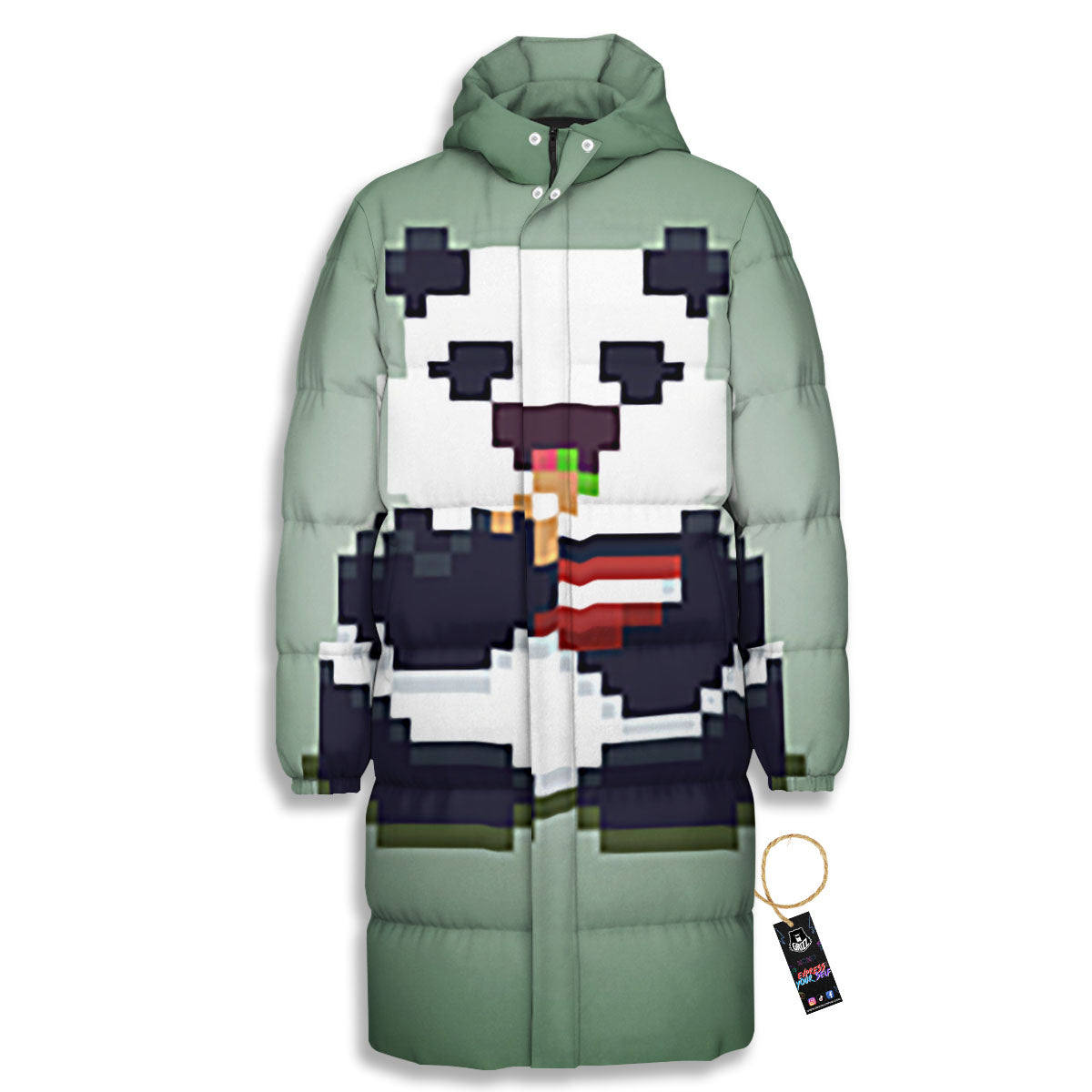 Panda 8-Bit Pixel Print Long Down Jacket-grizzshop