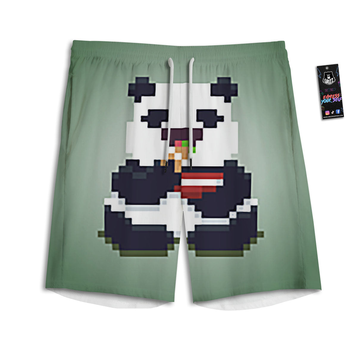 Panda 8-Bit Pixel Print Men's Athletic Shorts