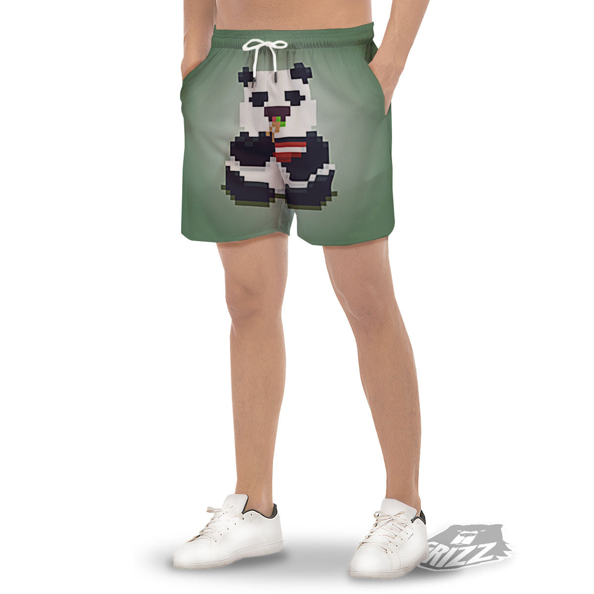 Panda 8-Bit Pixel Print Men's Gym Shorts-grizzshop