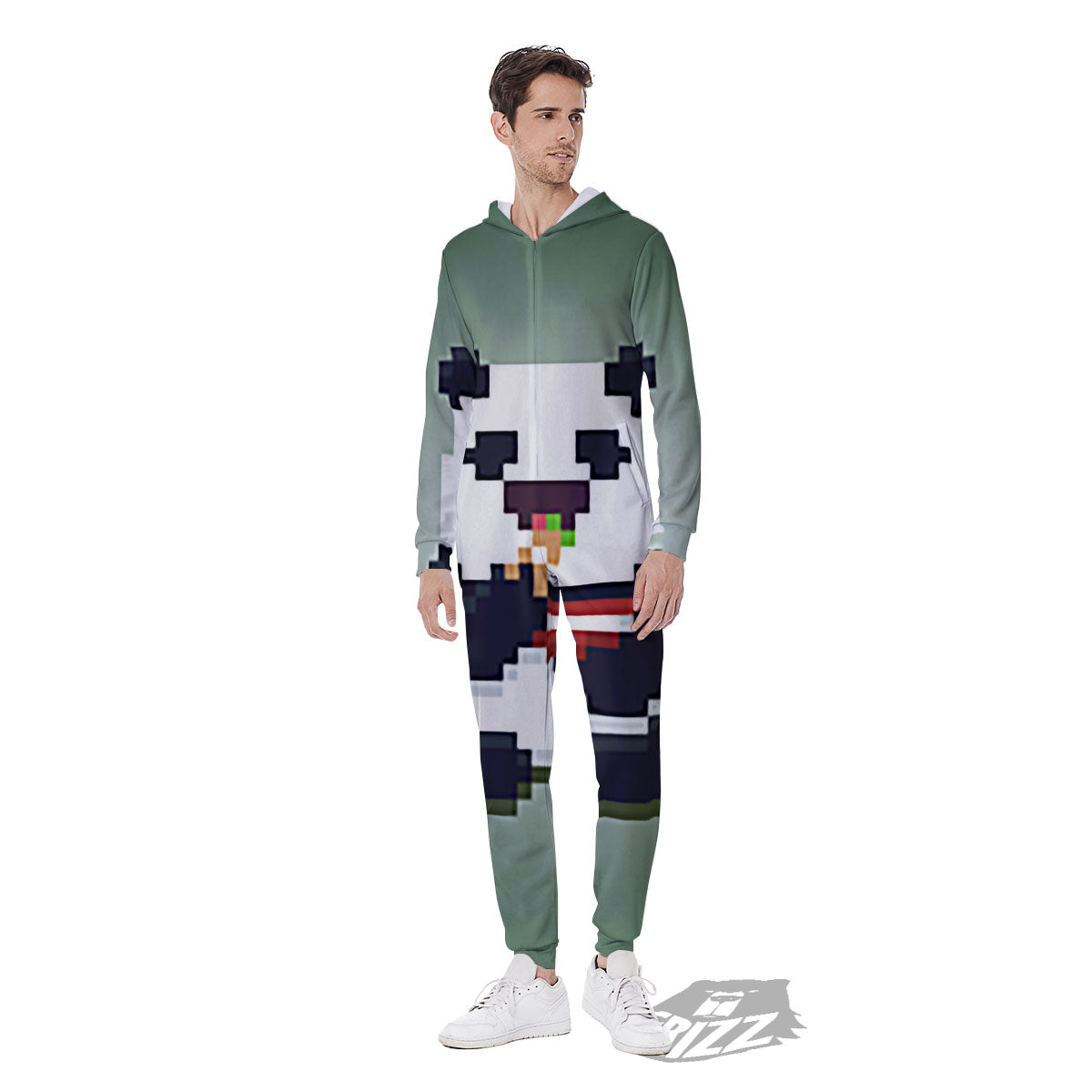 Panda 8-Bit Pixel Print Men's Jumpsuit-grizzshop