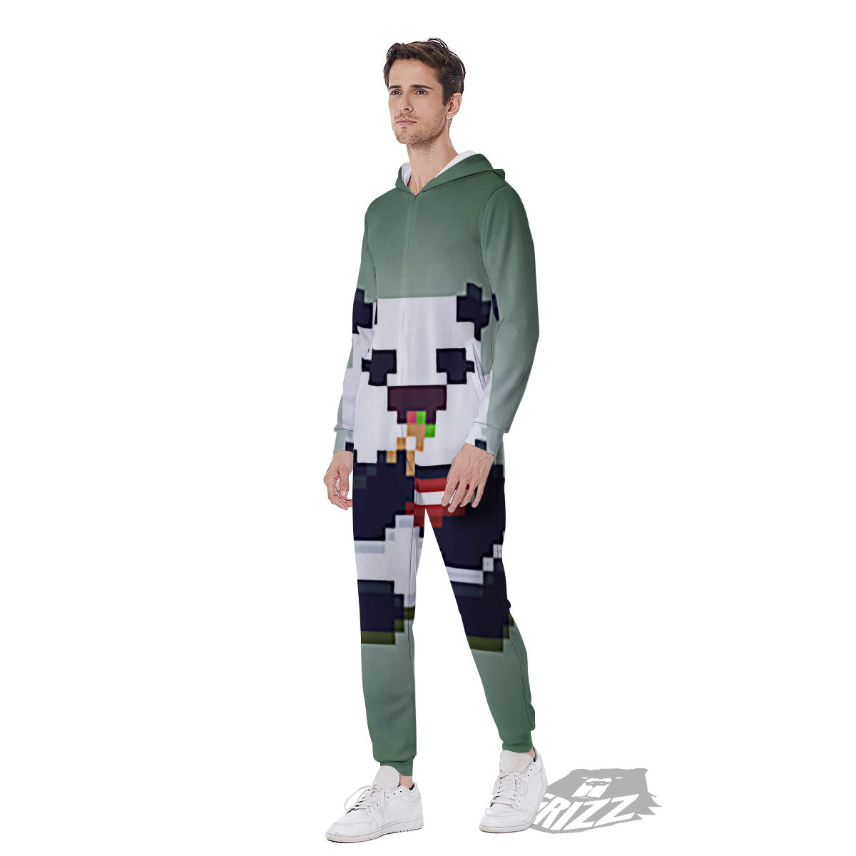 Panda 8-Bit Pixel Print Men's Jumpsuit-grizzshop