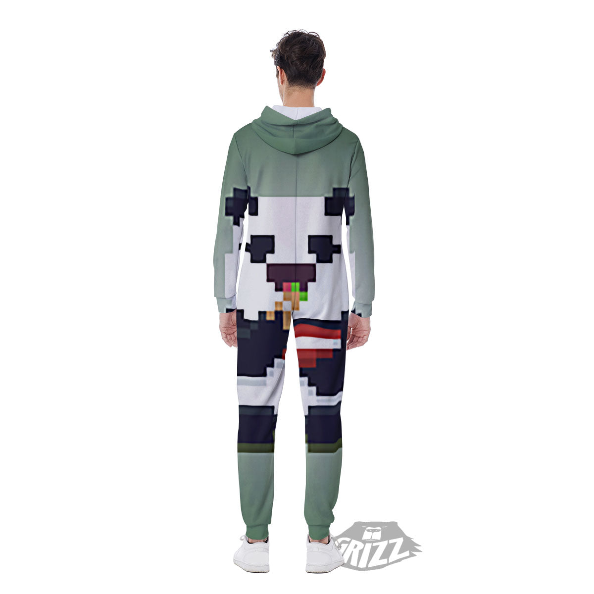 Panda 8-Bit Pixel Print Men's Jumpsuit-grizzshop