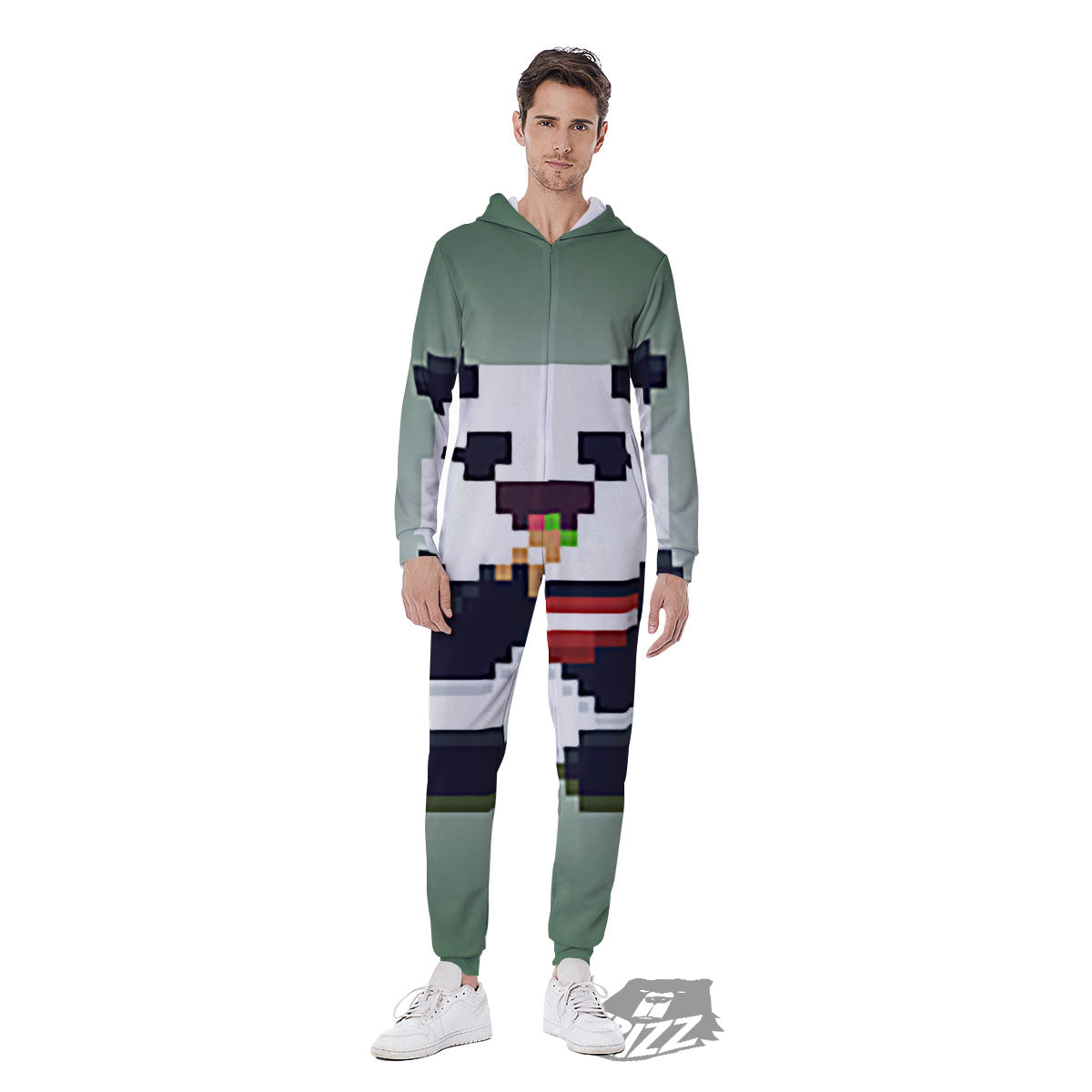 Panda 8-Bit Pixel Print Men's Jumpsuit-grizzshop