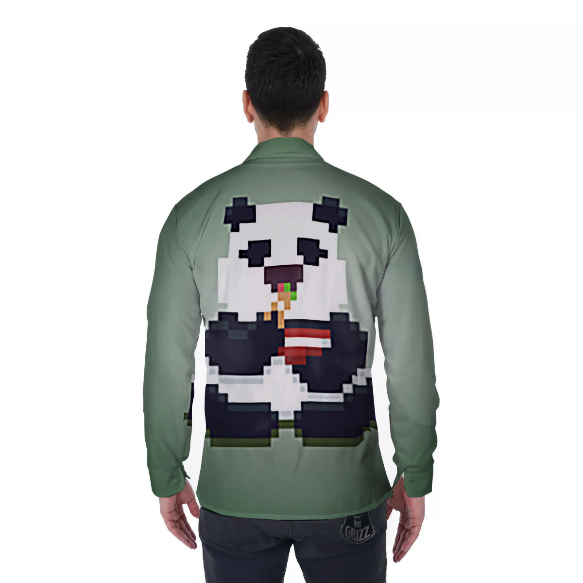 Panda 8-Bit Pixel Print Men's Long Sleeve Shirts-grizzshop