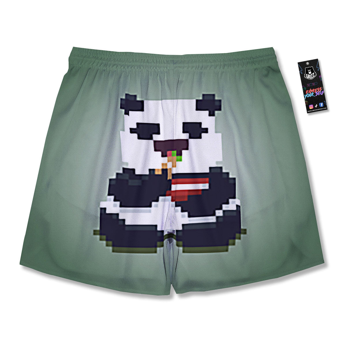 Panda 8-Bit Pixel Print Men's Running Shorts-grizzshop