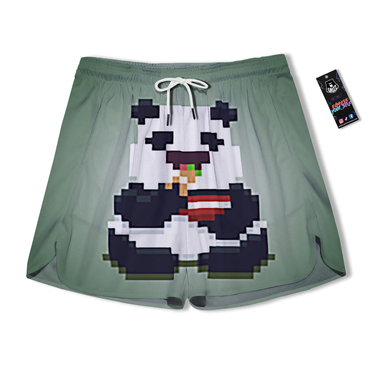 Panda 8-Bit Pixel Print Men's Running Shorts-grizzshop
