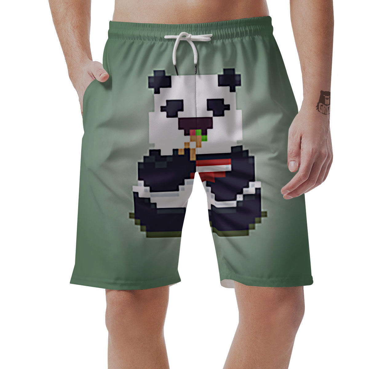 Panda 8-Bit Pixel Print Men's Shorts-grizzshop
