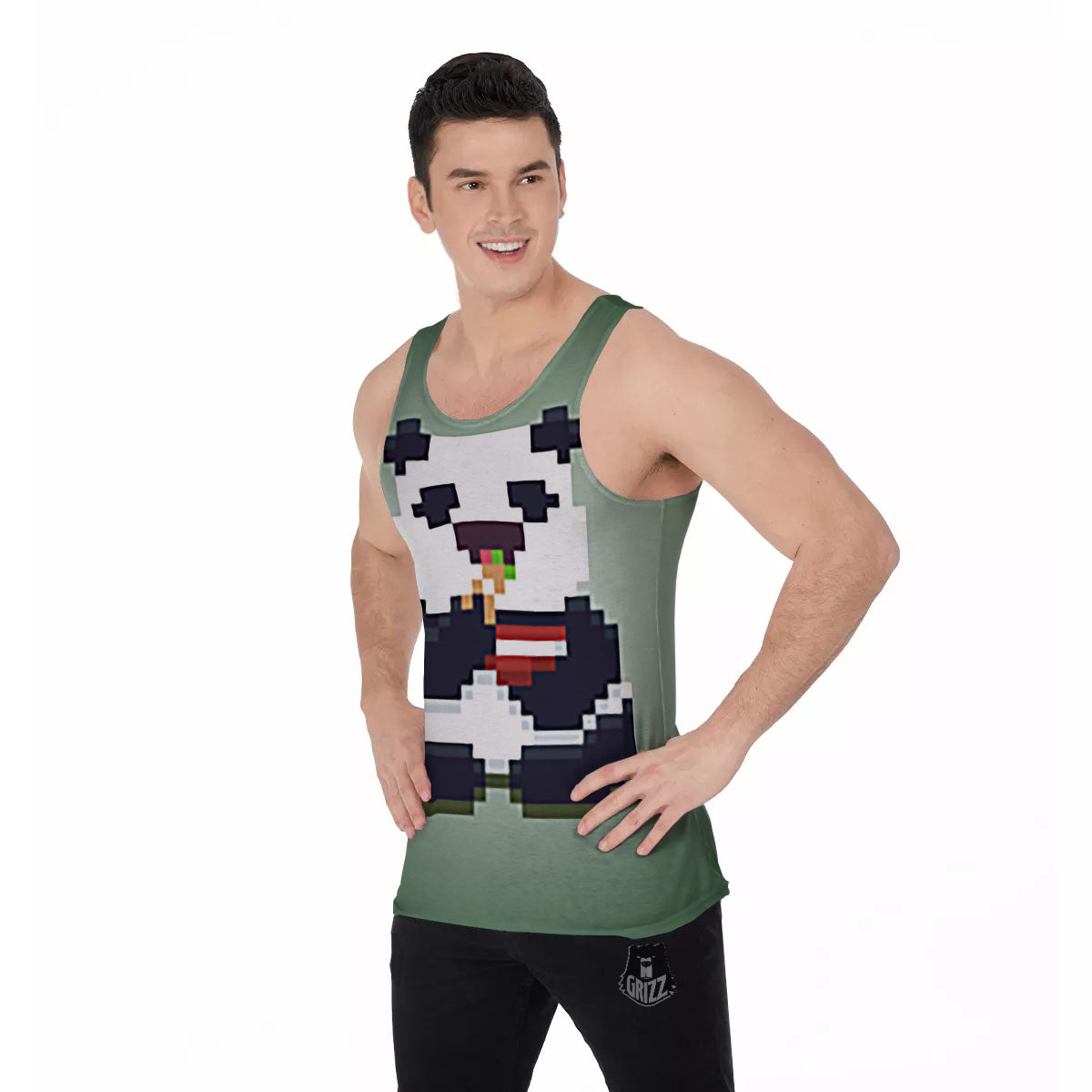 Panda 8-Bit Pixel Print Men's Tank Top-grizzshop