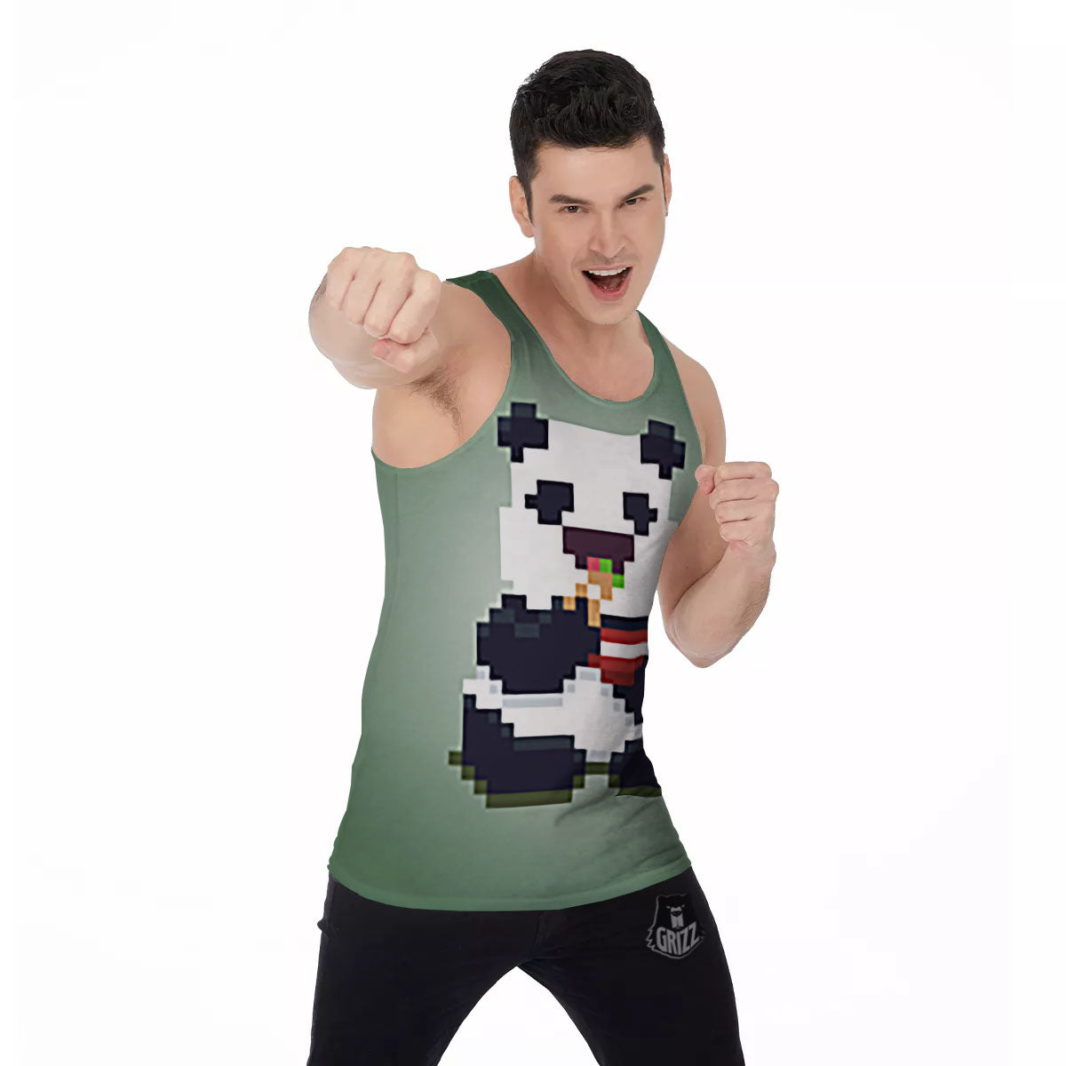 Panda 8-Bit Pixel Print Men's Tank Top-grizzshop