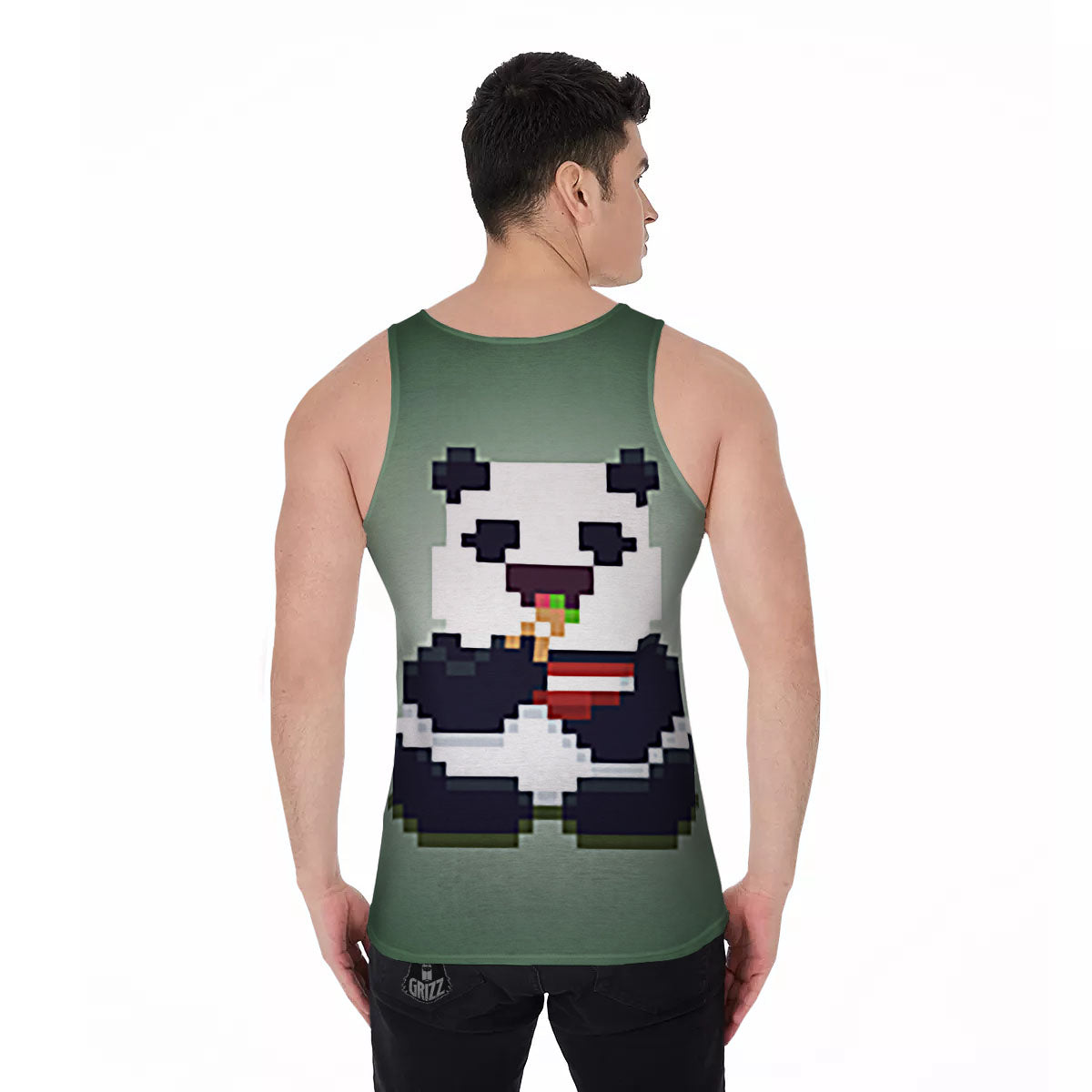Panda 8-Bit Pixel Print Men's Tank Top-grizzshop