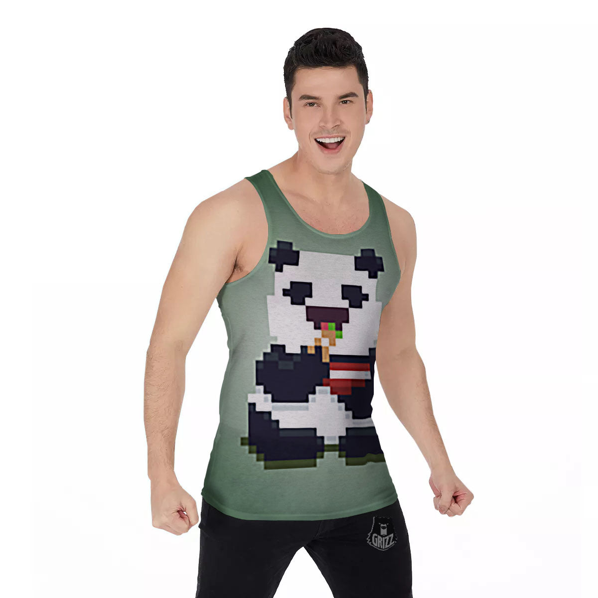 Panda 8-Bit Pixel Print Men's Tank Top-grizzshop