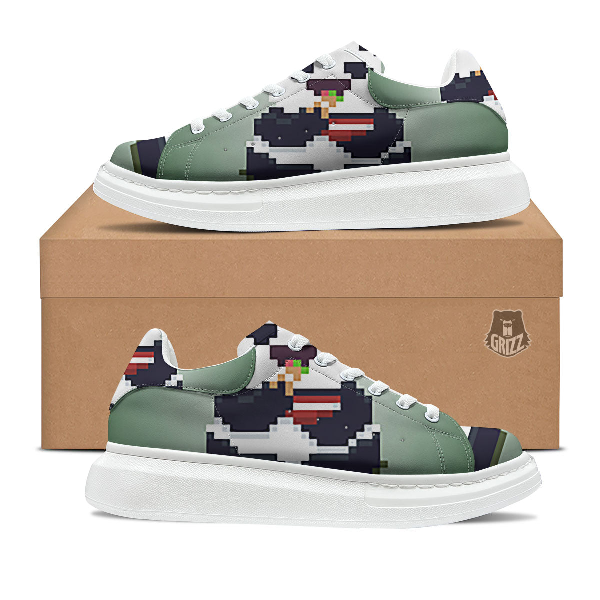 Panda 8-Bit Pixel Print Platform Shoes-grizzshop