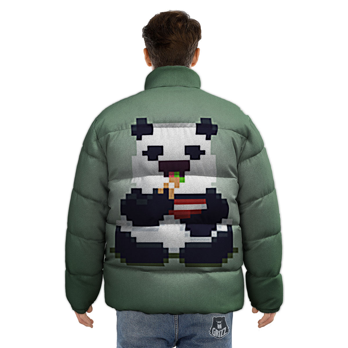Panda 8-Bit Pixel Print Puffer Jacket-grizzshop