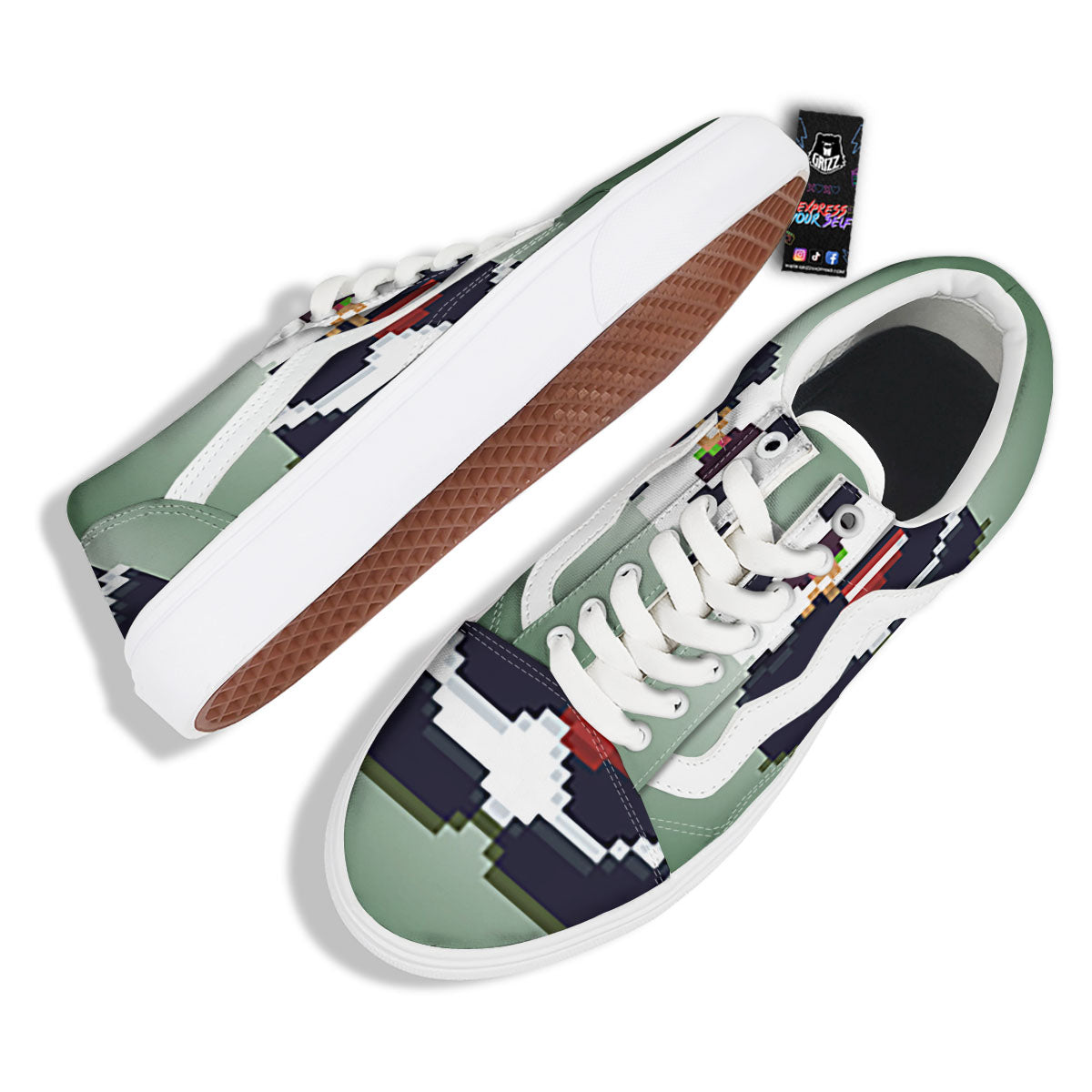 Panda 8-Bit Pixel Print Skate Shoes-grizzshop