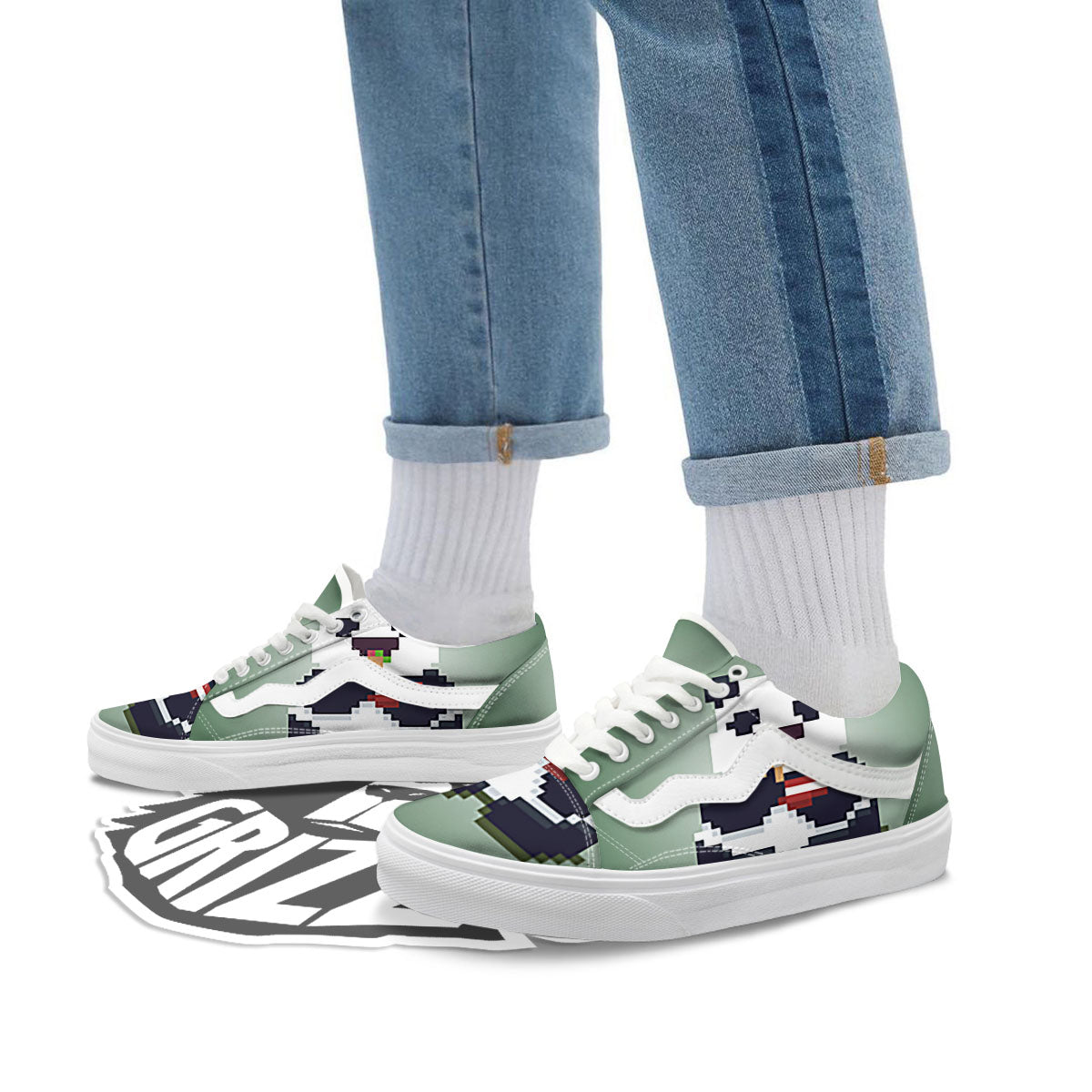 Panda 8-Bit Pixel Print Skate Shoes-grizzshop