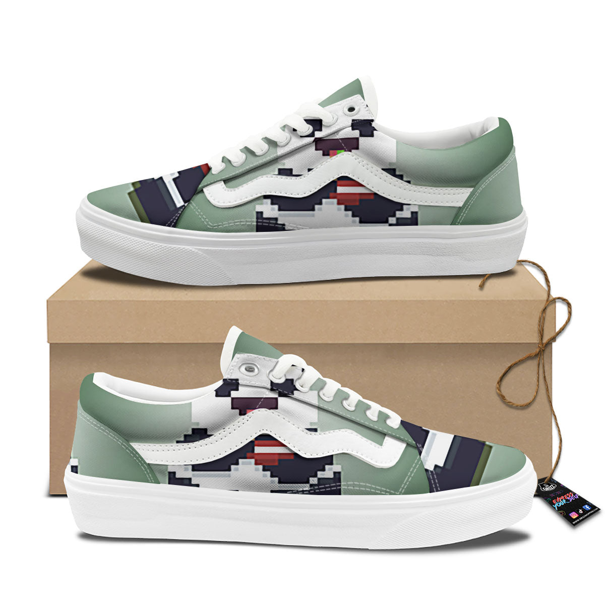 Panda 8-Bit Pixel Print Skate Shoes-grizzshop