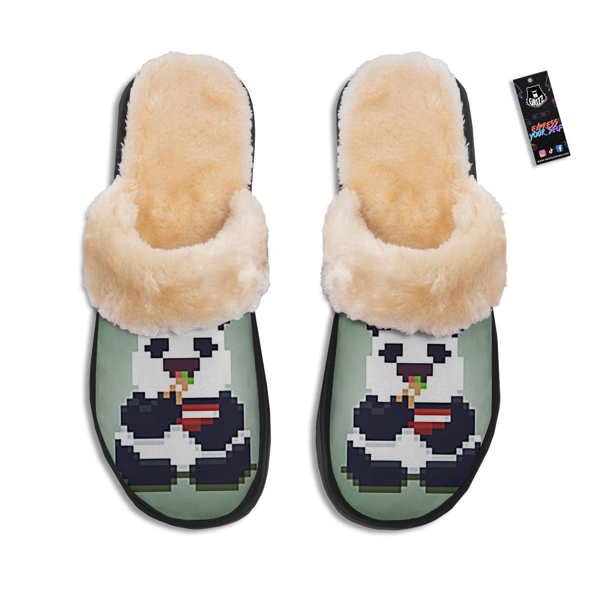 Panda 8-Bit Pixel Print Slippers-grizzshop