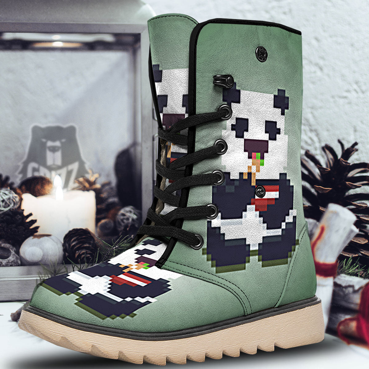 Panda 8-Bit Pixel Print Snow Boots-grizzshop