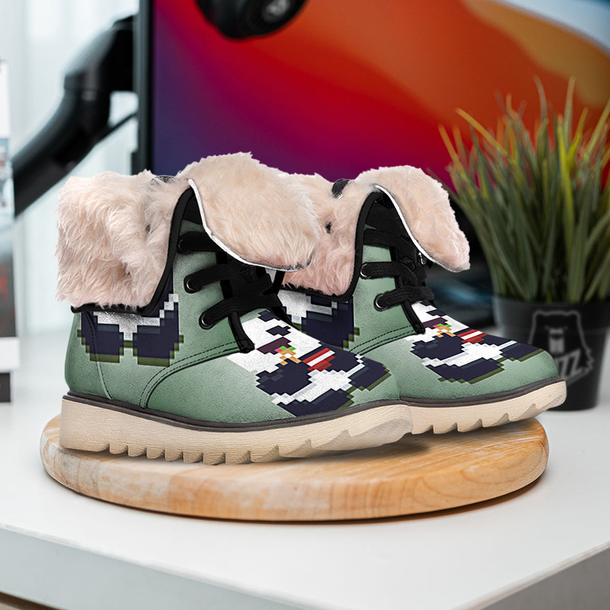 Panda 8-Bit Pixel Print Snow Boots-grizzshop