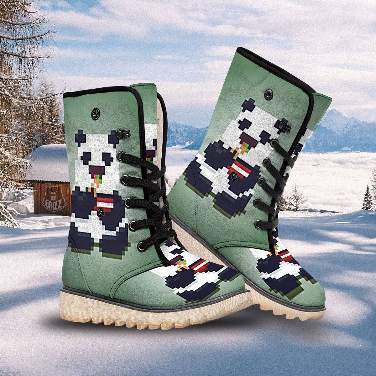 Panda 8-Bit Pixel Print Snow Boots-grizzshop