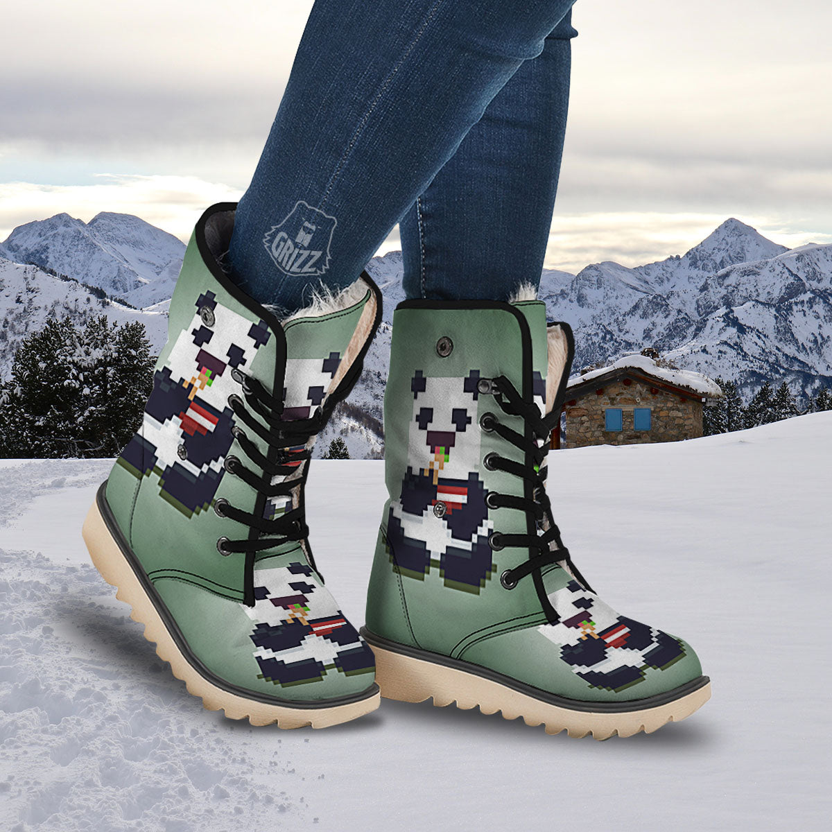 Panda 8-Bit Pixel Print Snow Boots-grizzshop