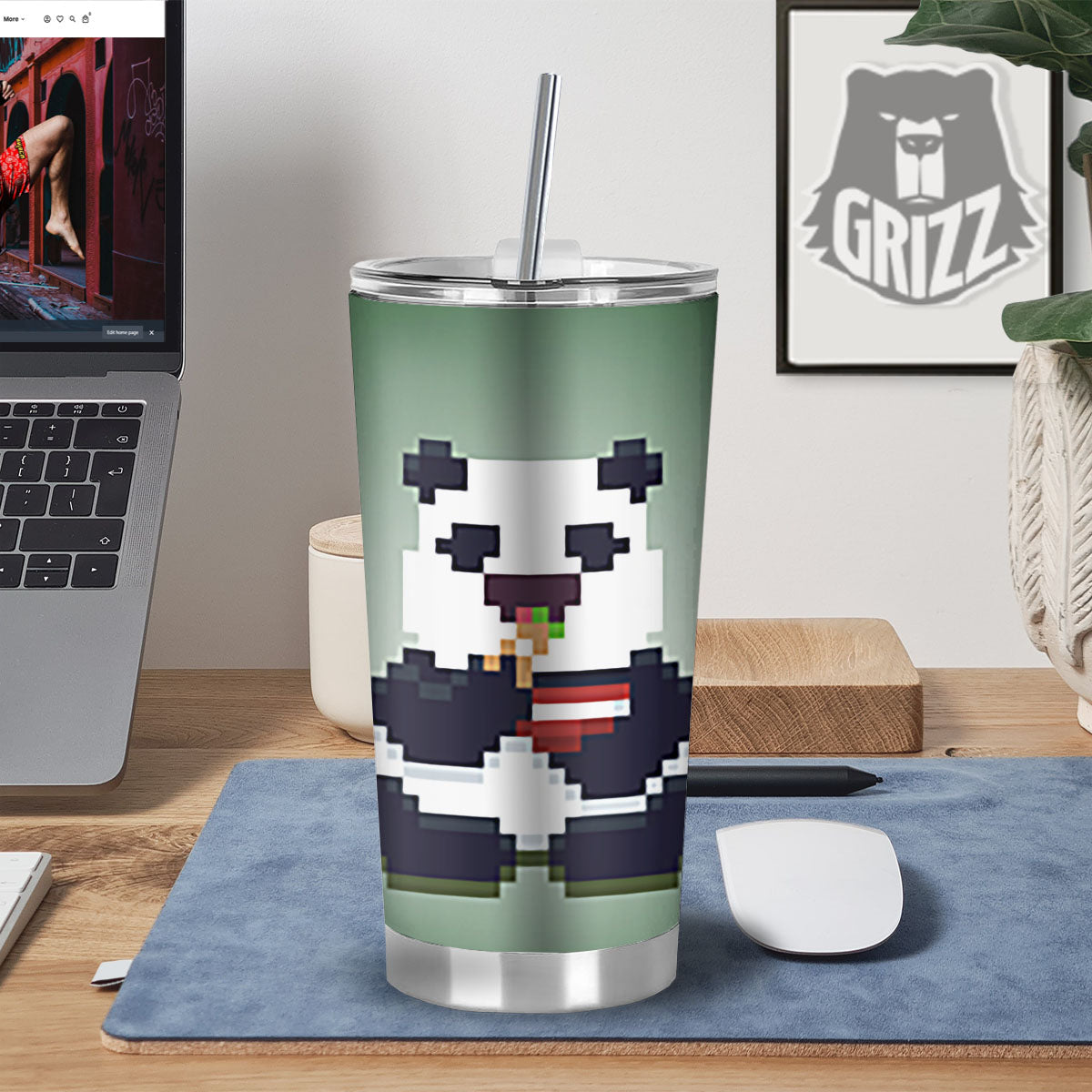 Panda 8-Bit Pixel Print Tumbler-grizzshop