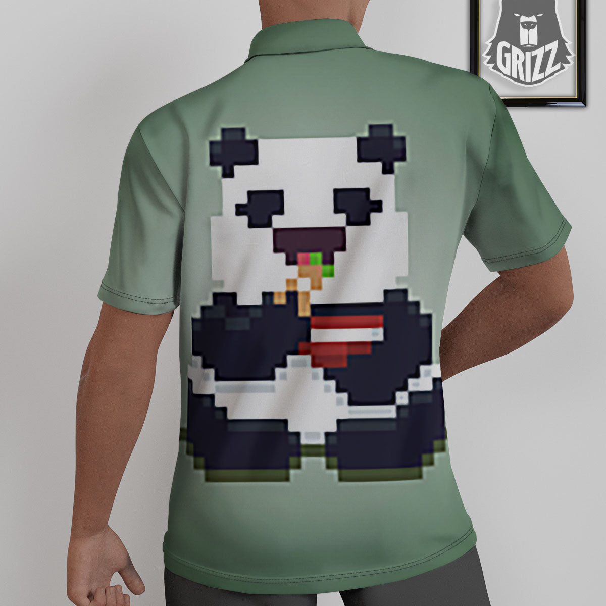 Panda 8-Bit Pixel Print Untucked Shirts-grizzshop