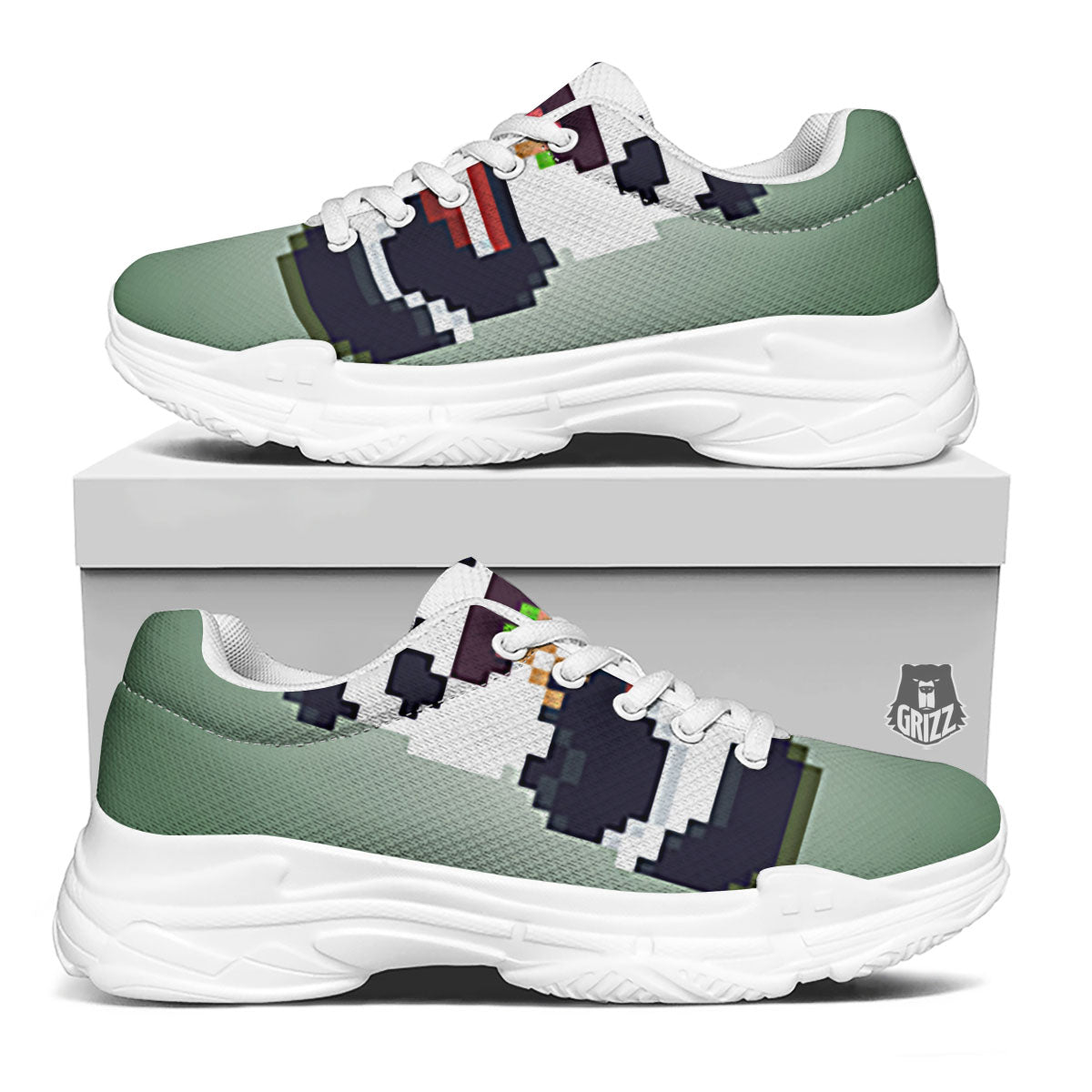 Panda 8-Bit Pixel Print White Chunky Shoes-grizzshop