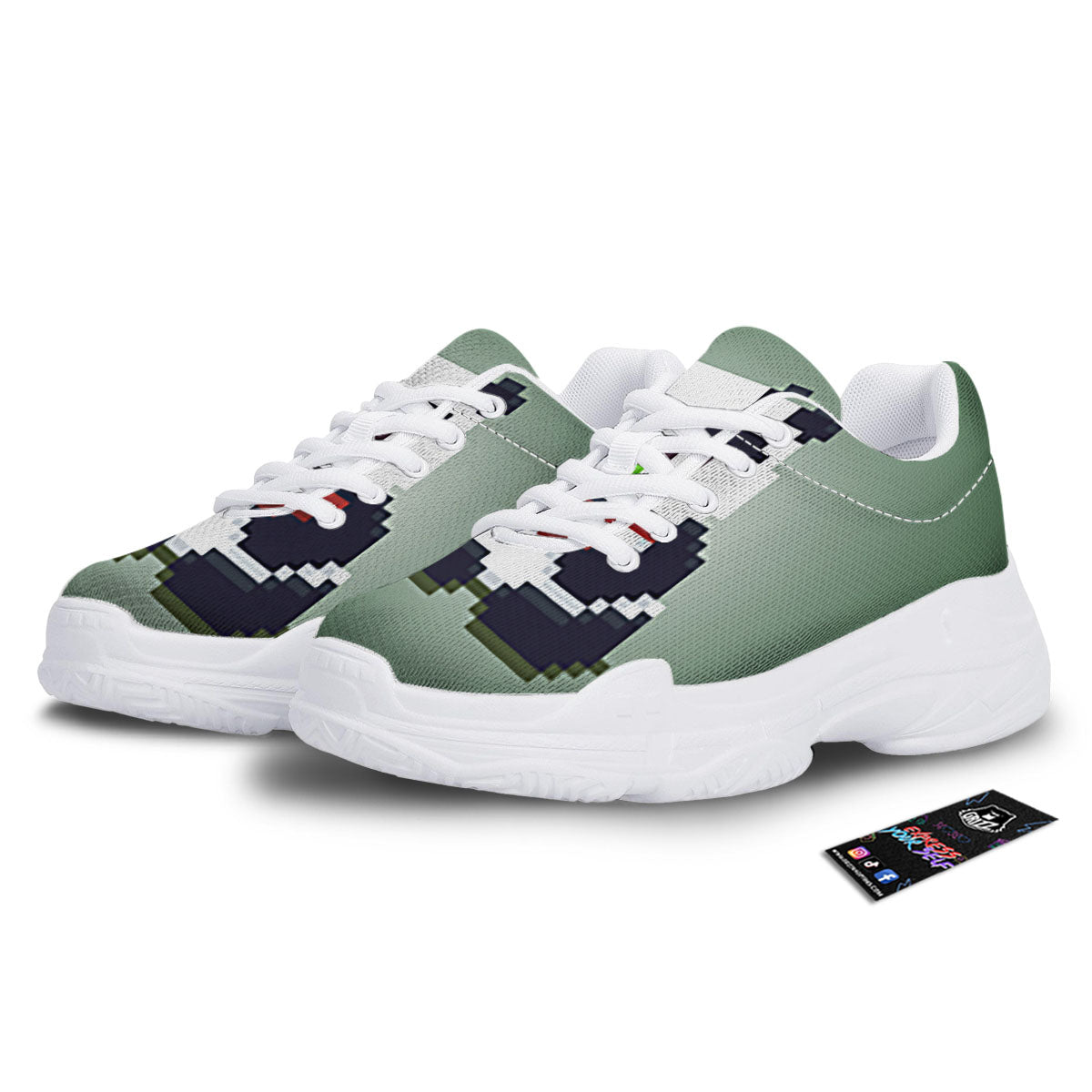 Panda 8-Bit Pixel Print White Chunky Shoes-grizzshop