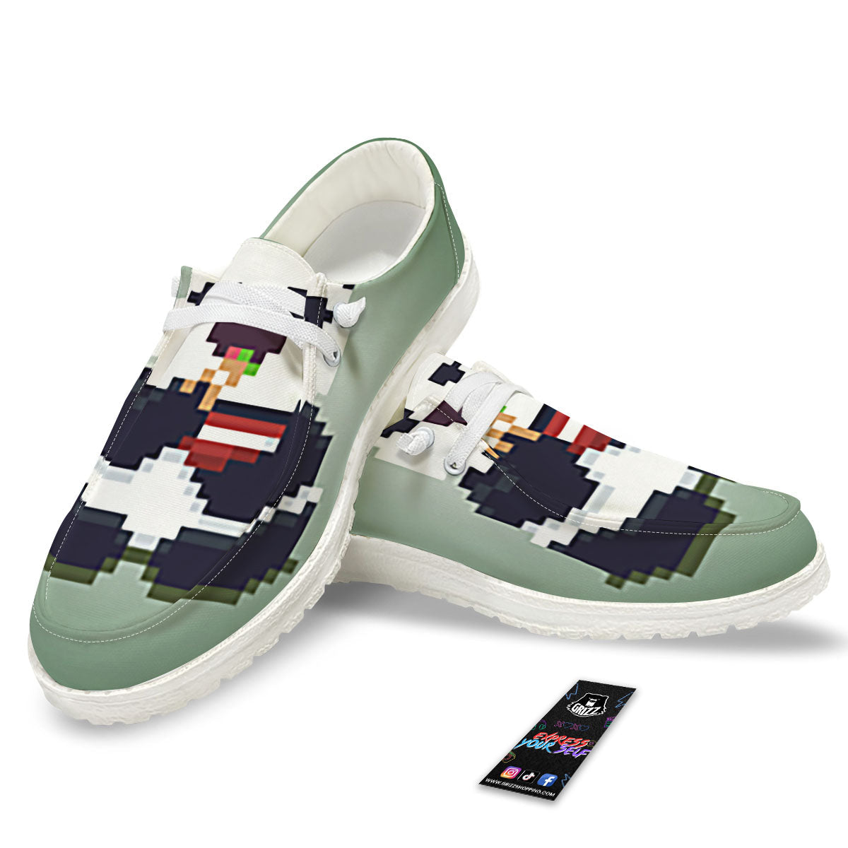 Panda 8-Bit Pixel Print White Loafers-grizzshop