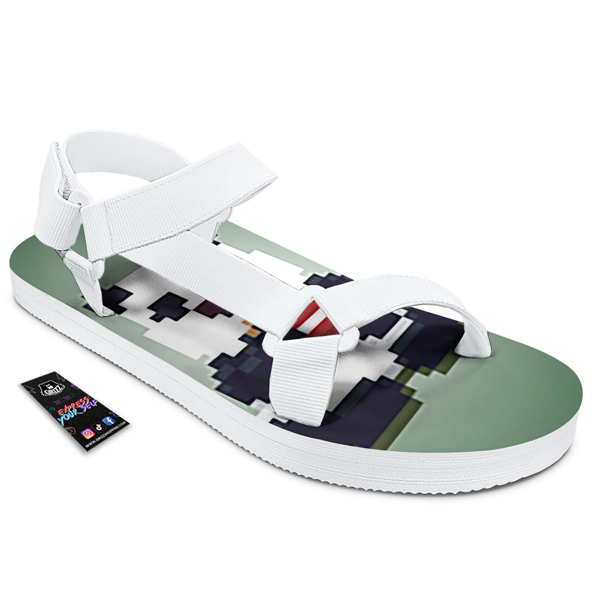 Panda 8-Bit Pixel Print White Open Toe Sandals-grizzshop