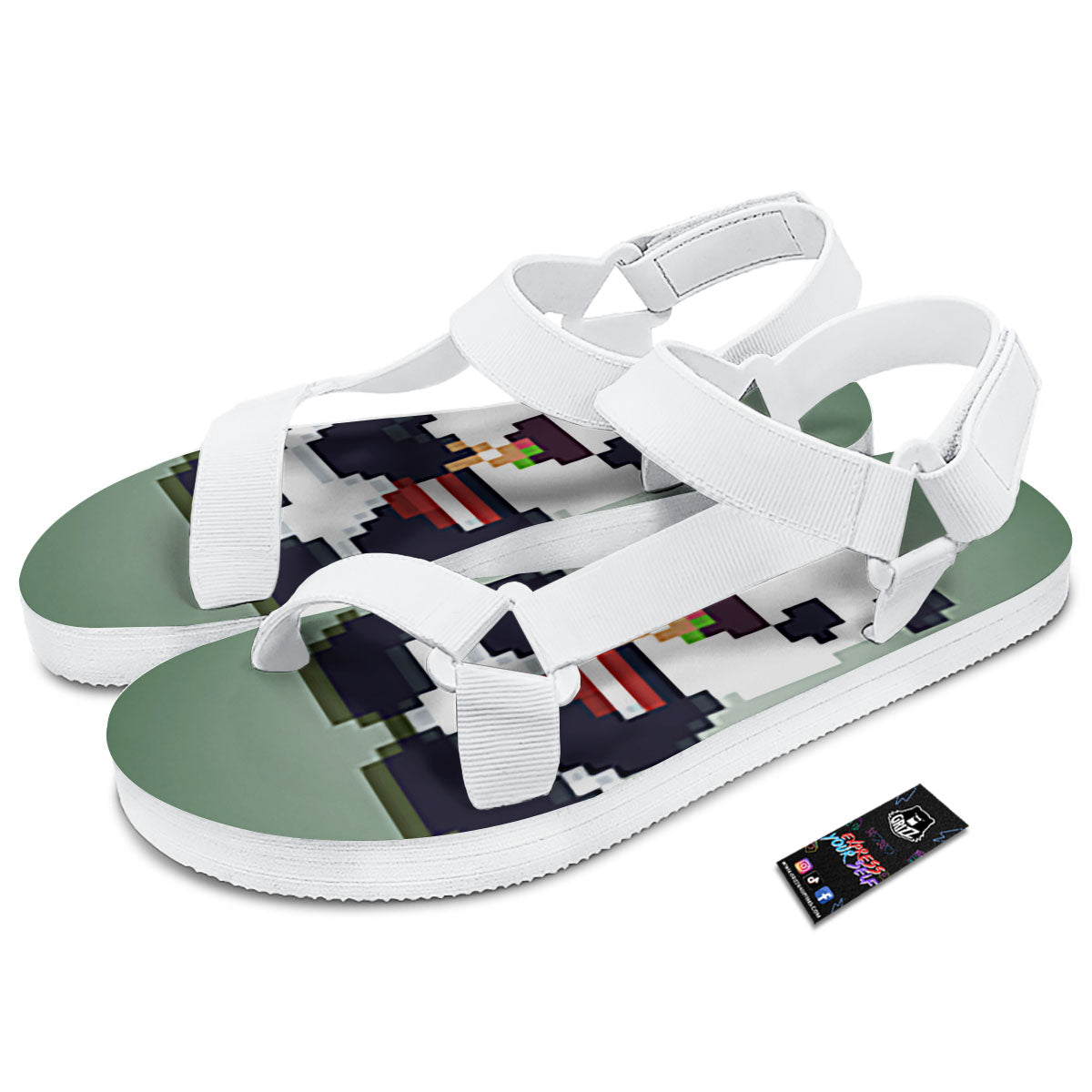 Panda 8-Bit Pixel Print White Open Toe Sandals-grizzshop