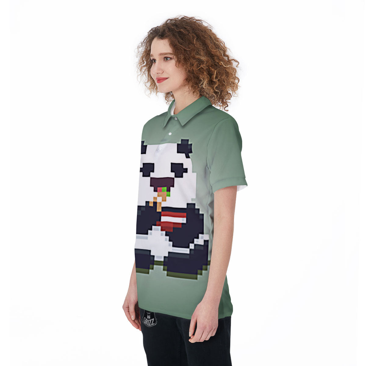 Panda 8-Bit Pixel Print Women's Golf Shirts-grizzshop
